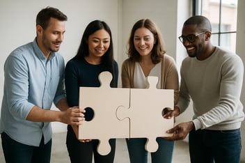 group putting jigsaw together