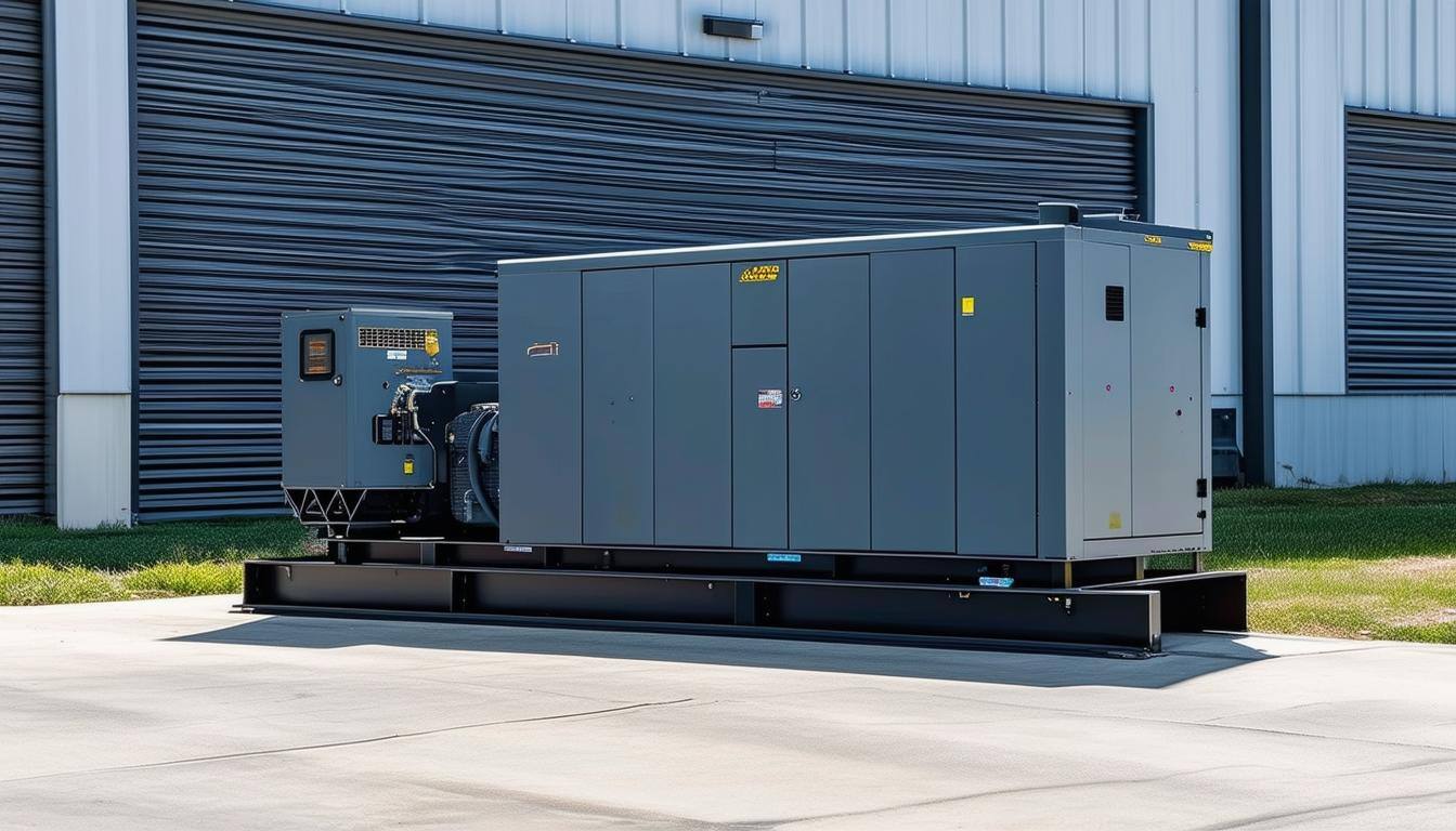 large industrial backup generator visual outside in location at a IT facility