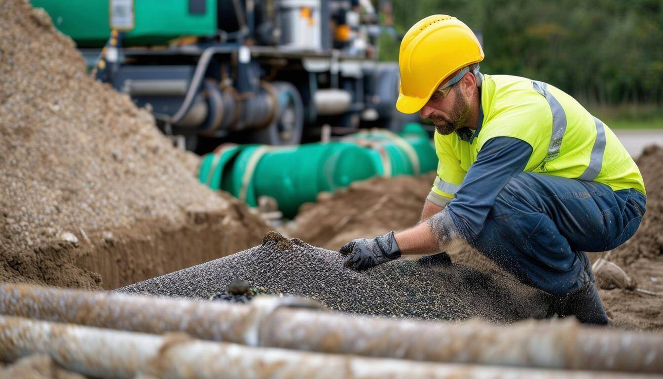 environmental service provider image of waste management sewage system and a field service operator working on it