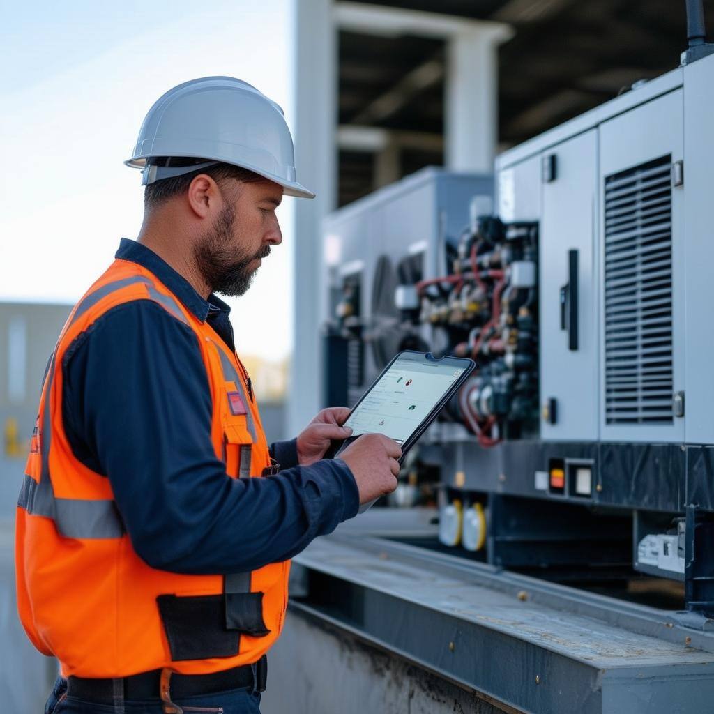 Generator Field Engineer running maintenance checks